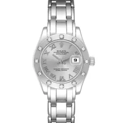 ROLEX DATEJUST PEARLMASTER WHITE GOLD DIAMOND LADIES WATCH 80319 BOX PAPERS