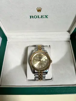 ROLEX DATEJUST 36 YELLOW ROLESOR CHAMPAGNE JUBILEE UNISEX WATCH 126233-0015