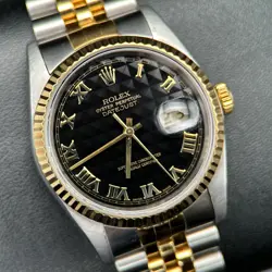 ROLEX DATEJUST 16233 BLACK PYRAMID DIAL YELLOW GOLD & STEEL JUBILEE 36MM WATCH