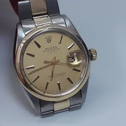 ROLEX DATE 34 MM TWO TONE CHAMPAGNE OYSTER AUTOMATIC WATCH 1500 CIRCA 1970
