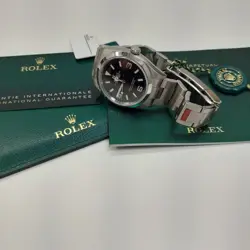FULL STICKERS ROLEX EXPLORER 36 MM BLACK STEEL AUTOMATIC WATCH 124270 FRESH CARD