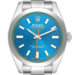 ROLEX MILGAUSS GREEN CRYSTAL BLUE DIAL STEEL MENS WATCH 116400 BOX CARD
