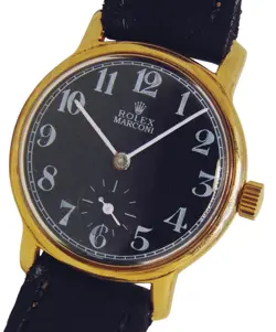 VINTAGE ROLEX MARCONI BLACK DIAL 18K GOLD PLATED CASE WATCH JUST SERVICED