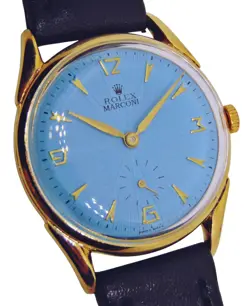 VINTAGE ROLEX MARCONI TIFFANY BLUE TEXTUR DIAL 18K GOLD PLATED MANUAL WIND WATCH