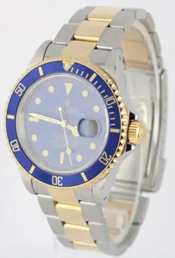 PAPERS Rolex Submariner Date Two-Tone 18k Gold Steel Blue 40mm 16613 Watch BOX