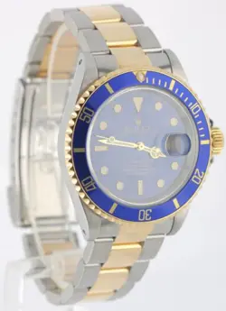 PAPERS Rolex Submariner Date Two-Tone 18k Gold Steel Blue 40mm 16613 Watch BOX