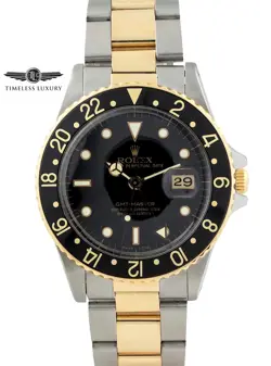 1986 ROLEX GMT-MASTER 16753 STAINLESS STEEL & 18K GOLD 40MM BLACK DIAL WATCH