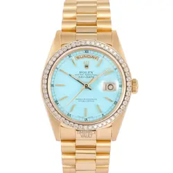 ROLEX DAY-DATE 18238 PRESIDENT 18K GOLD 36MM TURQUOISE STICK DIAL DIAMOND BEZEL