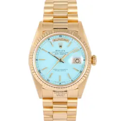ROLEX DAY-DATE 18238 PRESIDENTIAL 18K GOLD 36MM TURQUOISE DIAL FLUTED BEZEL B&P