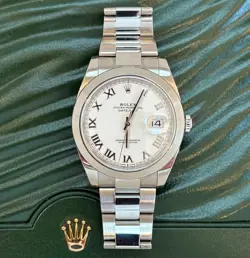 ROLEX DATEJUST 126300 WHITE ROMAN OYSTER BRACELET WITH SILVER BEZEL 41 MM WOW!!