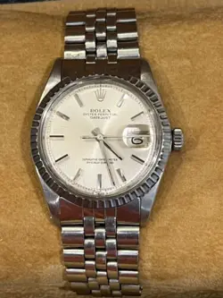 ROLEX DATEJUST SILVER DIAL 36MM AUTOMATIC JUBILEE FLUTED STEEL WATCH 1603
