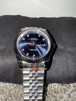 ROLEX MEN DATEJUST STAINLESS STEEL 36MM OYSTER-DIAMOND BEZEL-NAVY DIAMOND DIAL