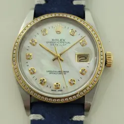 ROLEX 16013 DATEJUST 36MM 18K SS MENS DIAMOND MOP DIAL AUTOMATIC 1980S RA553B