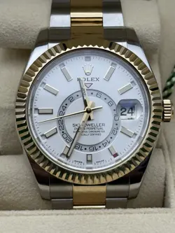 ROLEX SKY-DWELLER 326933 GOLD AND SILVER OYSTER BRACELET WITH GOLD BEZEL UNWORN