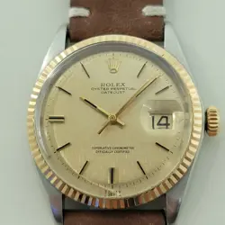ROLEX 1601 DATEJUST 36MM 18K GOLD SS MEN LINEN DIAL AUTOMATIC 1960S RA561B