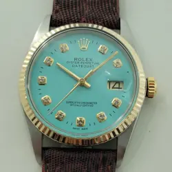 ROLEX 16013 DATEJUST 36MM 18K SS MENS CUSTOM DIAMOND DIAL AUTOMATIC 1980S RA557B