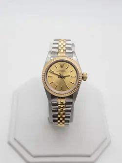 $8000 ROLEX OYSTER PERPETUAL 24MM CHAMPAGNE 18K YELLOW GOLD SS LADIES WATCH WTY
