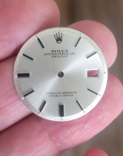 ROLEX SILVER SIGMA DATEJUST BLACK LACQUER TOP 1601  PIE PAN DIAL FOR ST. STEEL