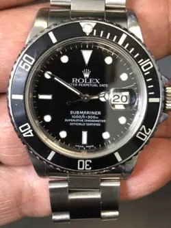 1984 ROLEX SUBMARINER 16800 SILVER OYSTER BRACELET WITH BLACK BEZEL