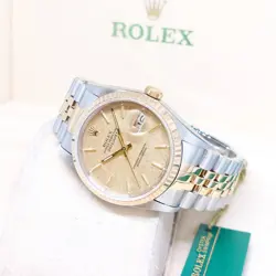 ROLEX 36MM 18K HALF YELLOW GOLD CHAMPAGNE LINEN DIAL DATEJUST REF: 16233 (W)
