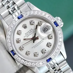 ROLEX LADIES DATEJUST WATCH STAINLESS STEEL SILVER DIAL DIAMOND-SAPPHIRE BEZEL