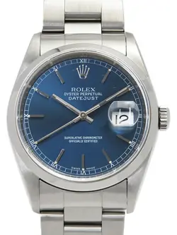USED ROLEX DATEJUST 16200 BLUE CASE SIZE 36MM MEN'S WATCH #635116