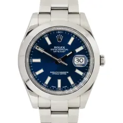 ROLEX 116300 DATEJUST II STAINLESS STEEL BLUE STICK DIAL WATCH