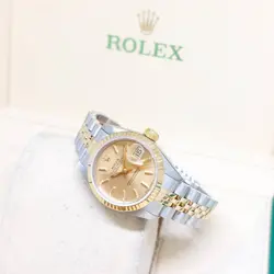 ROLEX 26MM 18K HALF YELLOW GOLD CHAMPAGNE STICKS DATEJUST REF: 69173 (X)
