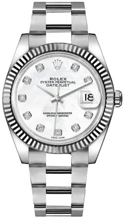 ROLEX DATEJUST 41MM MOTHER OF PEARL MEN'S AUTOMATIC WHITE GOLD & STEEL WATCH