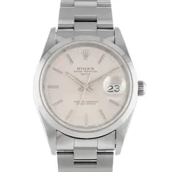 ROLEX OYSTER PERPETUAL DATE 34 15200 SILVER INDEX STEEL OYSTER 1993 MENS WATCH