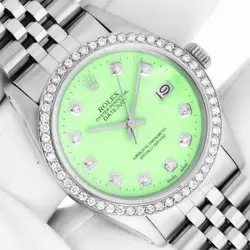 ROLEX DATEJUST 36 STEEL AND WHITE GOLD JUBILEE DIAMOND WATCH WITH GREEN DIAMOND