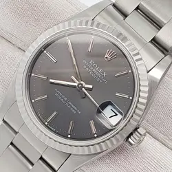 ROLEX DATEJUST 31MM SLATE INDEX WHITE GOLD FLUTED BEZEL STEEL OYSTER WATCH 68274