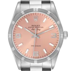 ROLEX AIR KING ENGINE TURNED BEZEL SALMON DIAL STEEL MENS WATCH 14010