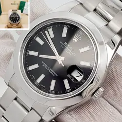 2015 ROLEX DATEJUST II 41MM 116300 BLACK INDEX DIAL STEEL OYSTER WATCH BOX PAPER