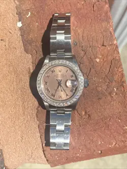 ROLEX LADIES DATEJUST 69174 SALMON ROMAN DIAMOND BEZEL STEEL WATCH W/ ROLEX BAND