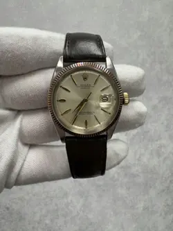 ROLEX DATEJUST 1601 LEATHER STRAP 36MM 1963 SILVE DIAL