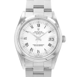 ROLEX OYSTER PERPETUAL DATE 15200 34MM WHITE ROMAN STEEL OYSTER MENS WATCH 1990