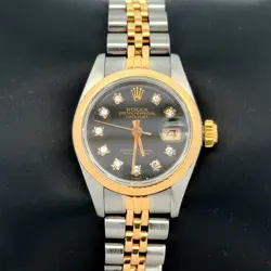 ROLEX LADIES DATEJUST 69163 DIAMOND BLACK DIAL 26MM TWO TONED JUBILEE BAND WATCH