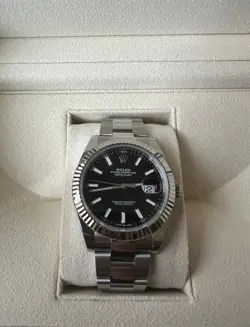 ROLEX 126334 DATEJUST 41MM FLUTED BEZEL BLACK INDEX DIAL OYSTER BRACELET STEEL