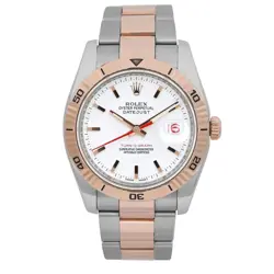 ROLEX DATEJUST TURN-O-GRAPH 36MM 18K ROSE GOLD STEEL SILVER DIAL WATCH 116261