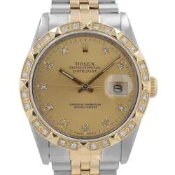ROLEX MENS DATEJUST WATCH GOLD STEEL FACTORY DIAMOND DIAL DIAMOND BEZEL 36MM