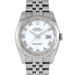 ROLEX DATEJUST'S 116234 WHITE DIAL WG & SS ROMAN INDEX ROULETTE MARKING