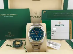 Rolex Milgauss 116400GV Blue Dial Green Crystal Stainless Steel 40mm Box Papers