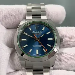 Rolex Milgauss 116400GV Blue Dial Green Crystal Stainless Steel 40mm Box Papers