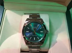 ROLEX MILGAUSS 116400GV BLUE DIAL GREEN CRYSTAL STAINLESS STEEL 40MM BOX PAPERS