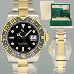 2017 MINT Rolex GMT-Master II 2 Ceramic 116713 Black Two Tone Steel Gold Watch