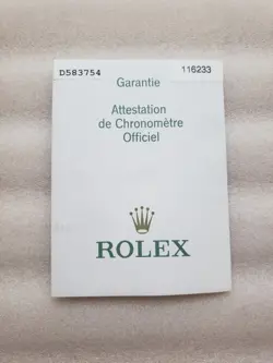 ROLEX DATEJUST 116233 GUARANTEE D-SERIAL