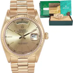 MINT ROLEX PRESIDENT DAY DATE CHAMPAGNE 18038 QUICK SET YELLOW GOLD WATCH BOX
