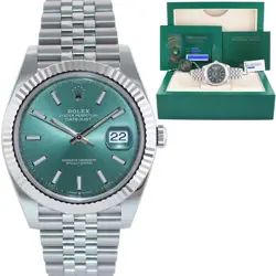 2025 NEW PAPERS ROLEX DATEJUST 41 MINT GREEN JUBILEE FLUTED 126334 WATCH BOX