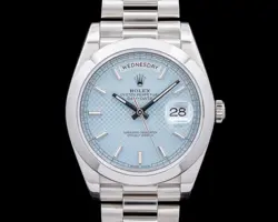 ROLEX 228206 DAY DATE PRESIDENT PLATINUM ICE BLUE DIAGONAL MOTIF DIAL